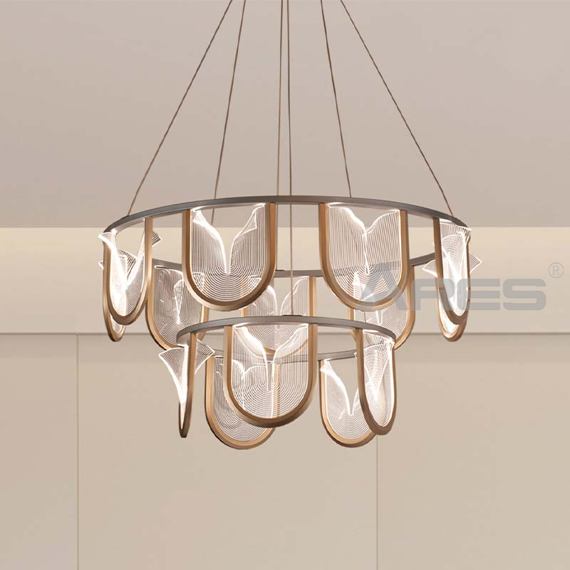 High Quality Nordic Clear Acrylic Design American Design Pendant Lamps Home Staircase Decor Luxury Chrome Foyer Chandelier AD2803