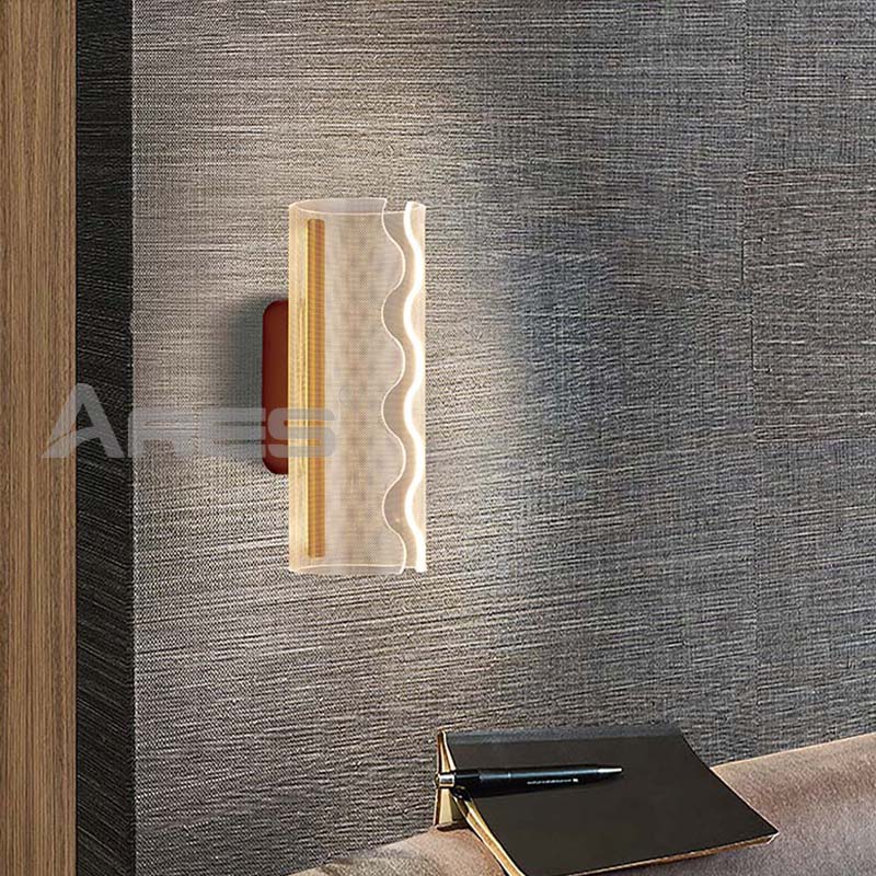 B038 Modern Vertical LED Wall Lamp Stainless Steel Frame Veined Alabaster Shade Matte Finish 3000K Warm Light for Living Room